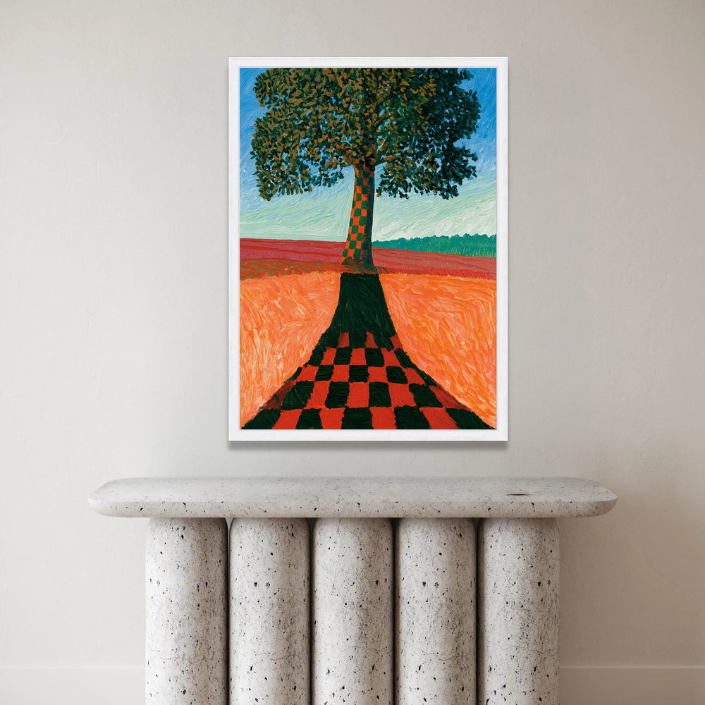 David Hockney Style Checkerboard Tree Canvas, Modern Landscape Wall Art, Colorful Nature Scene, Contemporary Home Canvas Print Art