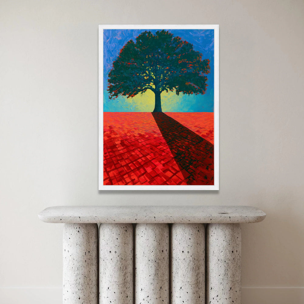 David Hockney Vibrant Tree Canvas Wall Art, Bold Red Landscape Painting, Modern Nature Decor, Colorful Abstract Tree Art Canvas Print Art