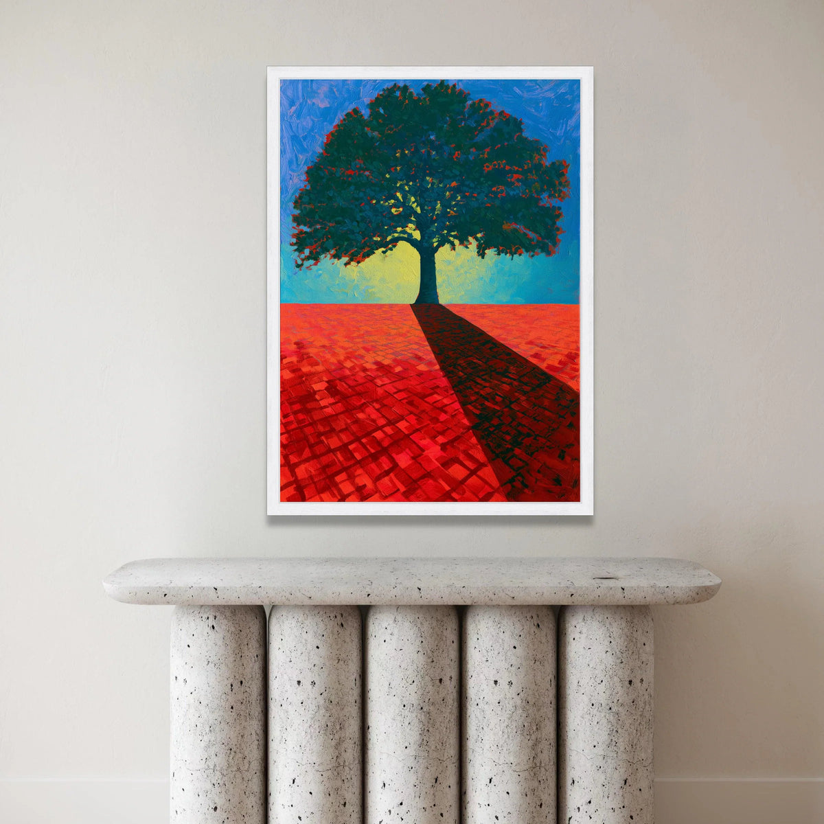 David Hockney Vibrant Tree Canvas Wall Art, Bold Red Landscape Painting, Modern Nature Decor, Colorful Abstract Tree Art Canvas Print Art
