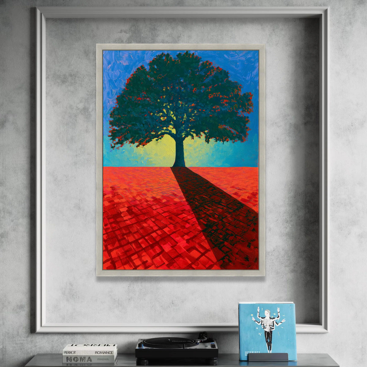 David Hockney Vibrant Tree Canvas Wall Art, Bold Red Landscape Painting, Modern Nature Decor, Colorful Abstract Tree Art Canvas Print Art
