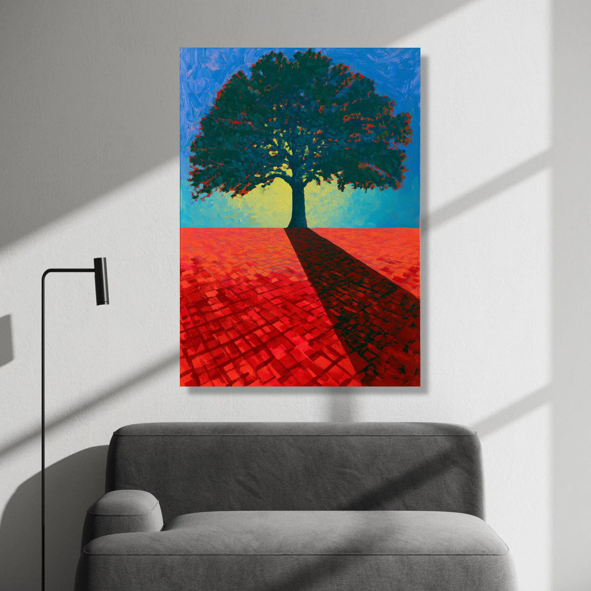 David Hockney Vibrant Tree Canvas Wall Art, Bold Red Landscape Painting, Modern Nature Decor, Colorful Abstract Tree Art Canvas Print Art