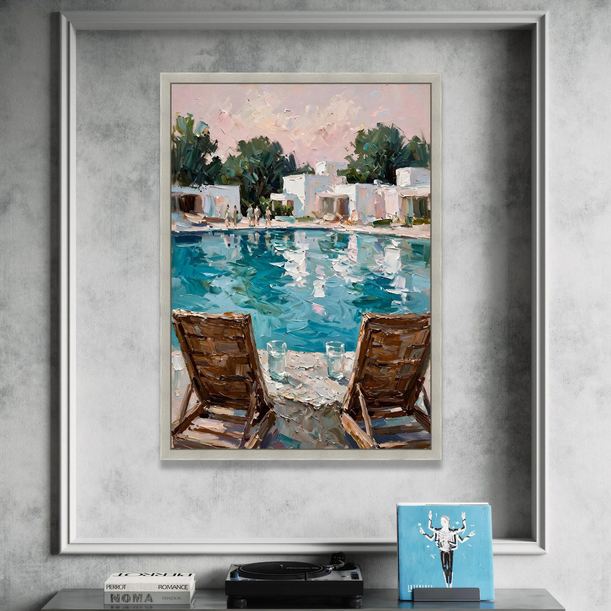 David Hockney Style Poolside View Canvas, Modern Impressionist Wall Art, Coastal Home Decor, Relaxing Summer Scene Painting Canvas Print Art