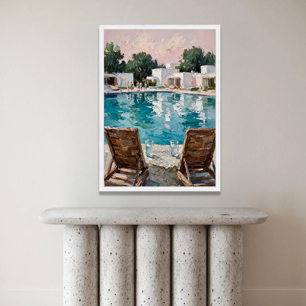 David Hockney Style Poolside View Canvas, Modern Impressionist Wall Art, Coastal Home Decor, Relaxing Summer Scene Painting Canvas Print Art