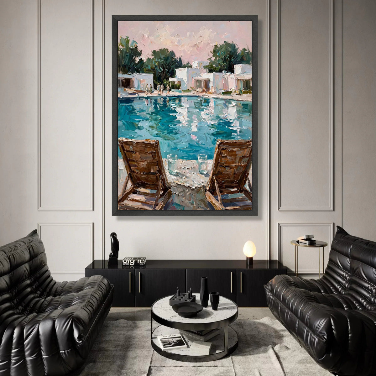 David Hockney Style Poolside View Canvas, Modern Impressionist Wall Art, Coastal Home Decor, Relaxing Summer Scene Painting Canvas Print Art