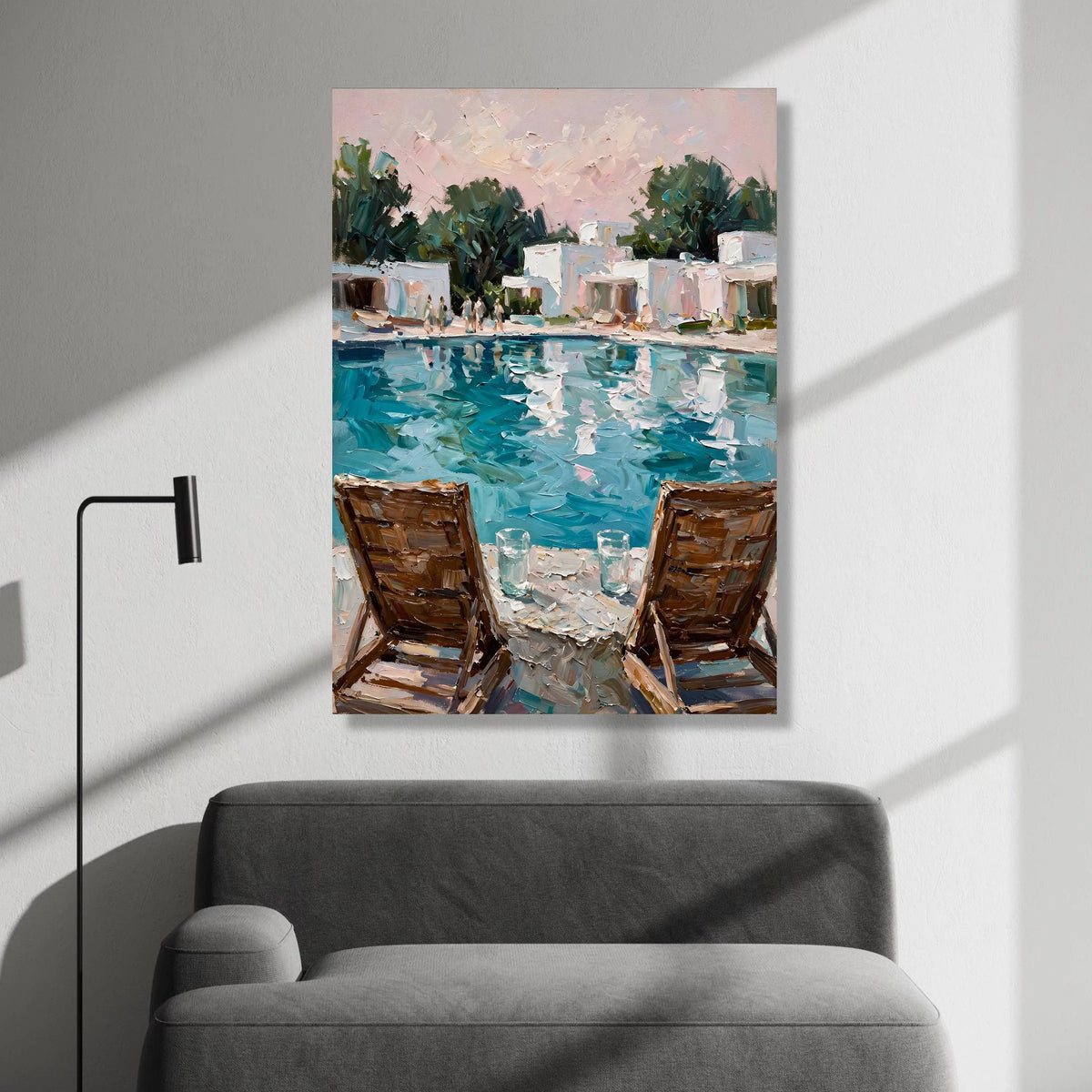 David Hockney Style Poolside View Canvas, Modern Impressionist Wall Art, Coastal Home Decor, Relaxing Summer Scene Painting Canvas Print Art