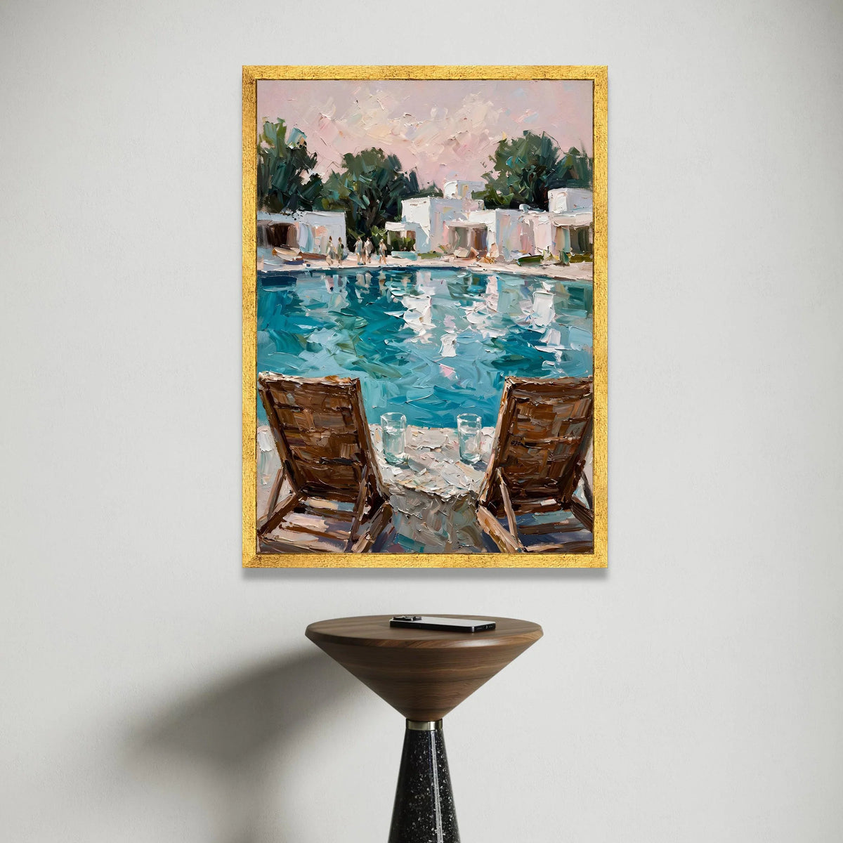 David Hockney Style Poolside View Canvas, Modern Impressionist Wall Art, Coastal Home Decor, Relaxing Summer Scene Painting Canvas Print Art