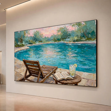 David Hockney Style Poolside Scene Canvas, Modern Impressionist Wall Art, Relaxing Summer Vibes, Outdoor Leisure Decor, Canvas Print Art