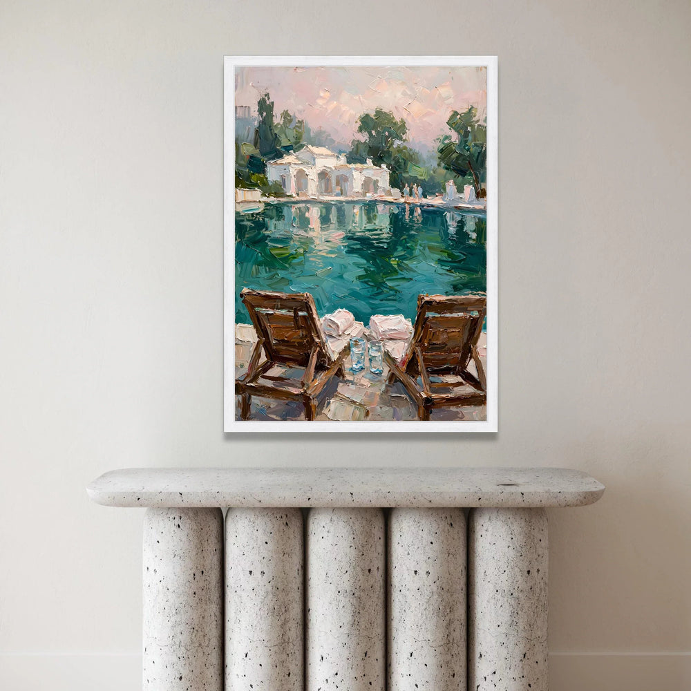 David Hockney Style Poolside View Canvas Wall Art, Modern Impressionist Landscape Painting, Relaxing Summer Scene Home Canvas Print Art