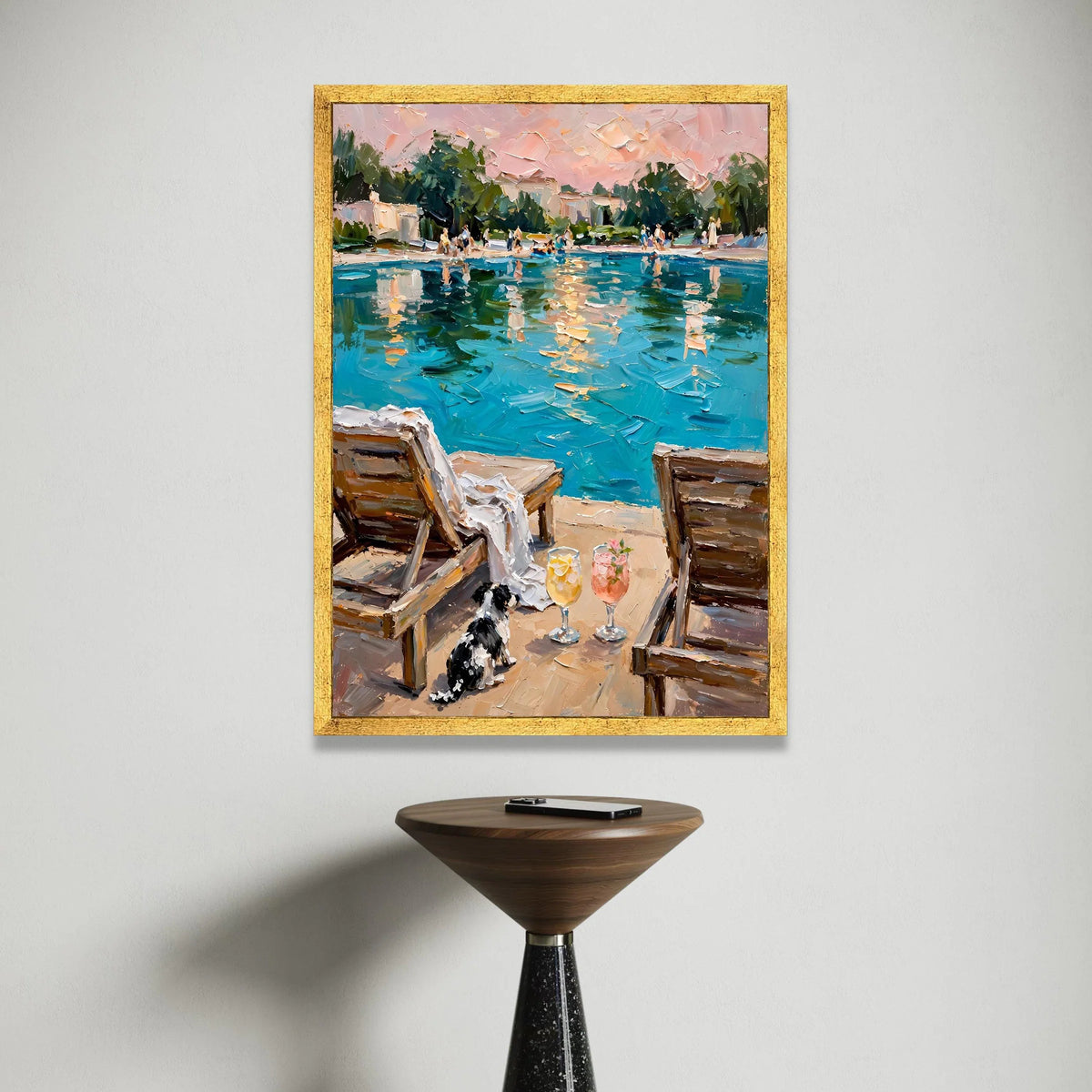 David Hockney Style Poolside Scene Canvas Wall Art, Relaxing Summer Landscape, Vibrant Water Reflection, Contemporary Canvas Print Art