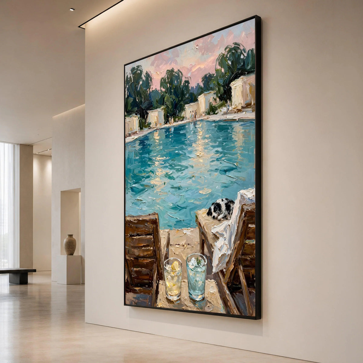 David Hockney Poolside View Canvas Wall Art, Summer Leisure Scene, Modern Impressionist Home Decor, Relaxing Outdoor Canvas Print Art