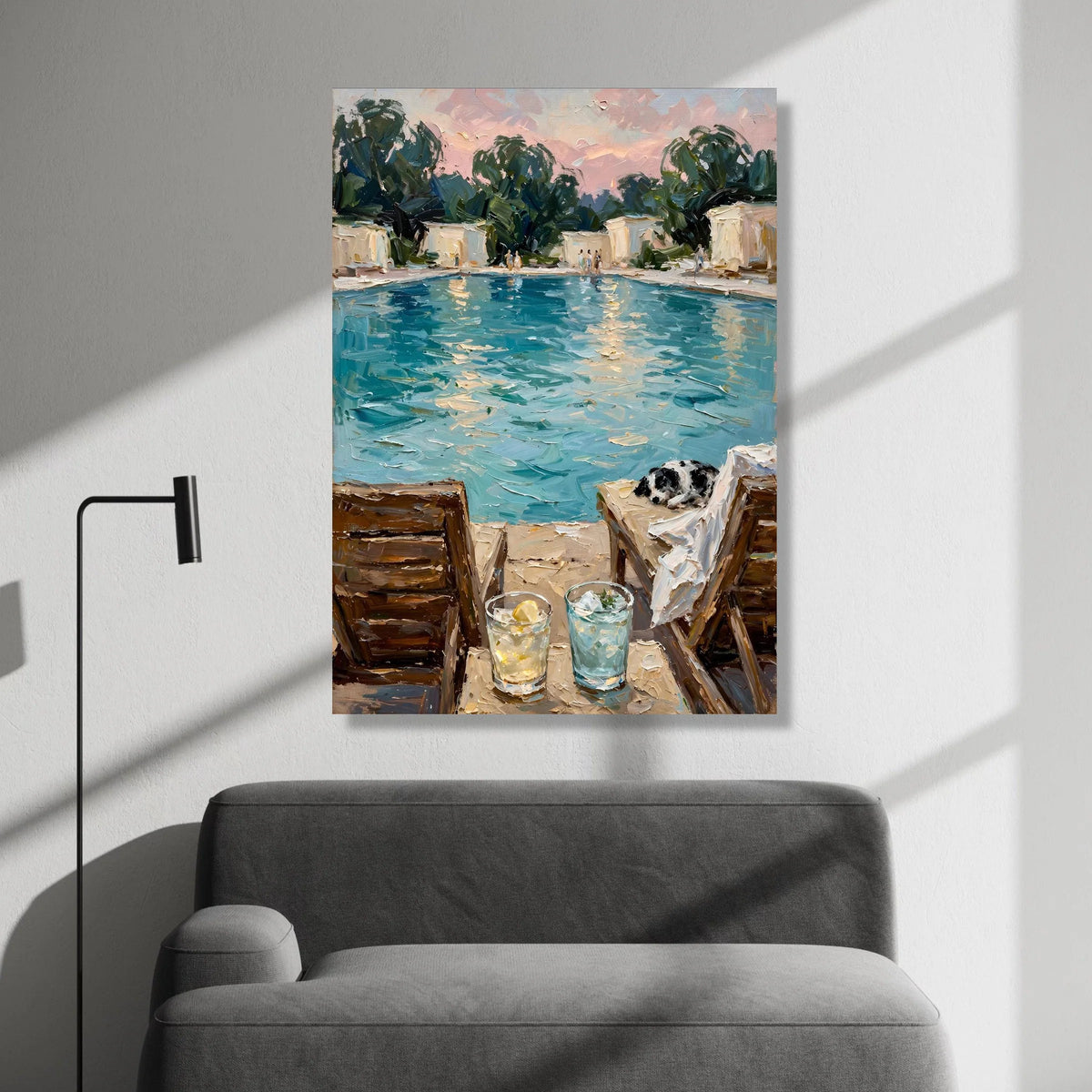 David Hockney Poolside View Canvas Wall Art, Summer Leisure Scene, Modern Impressionist Home Decor, Relaxing Outdoor Canvas Print Art