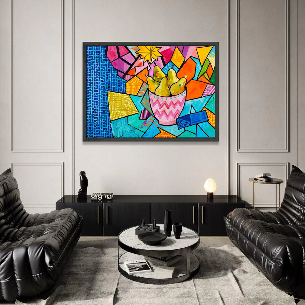 David Hockney Style Bright Geometric Pears Bowl Canvas, Colorful Pop Art Wall Decoration Canvas Print Art