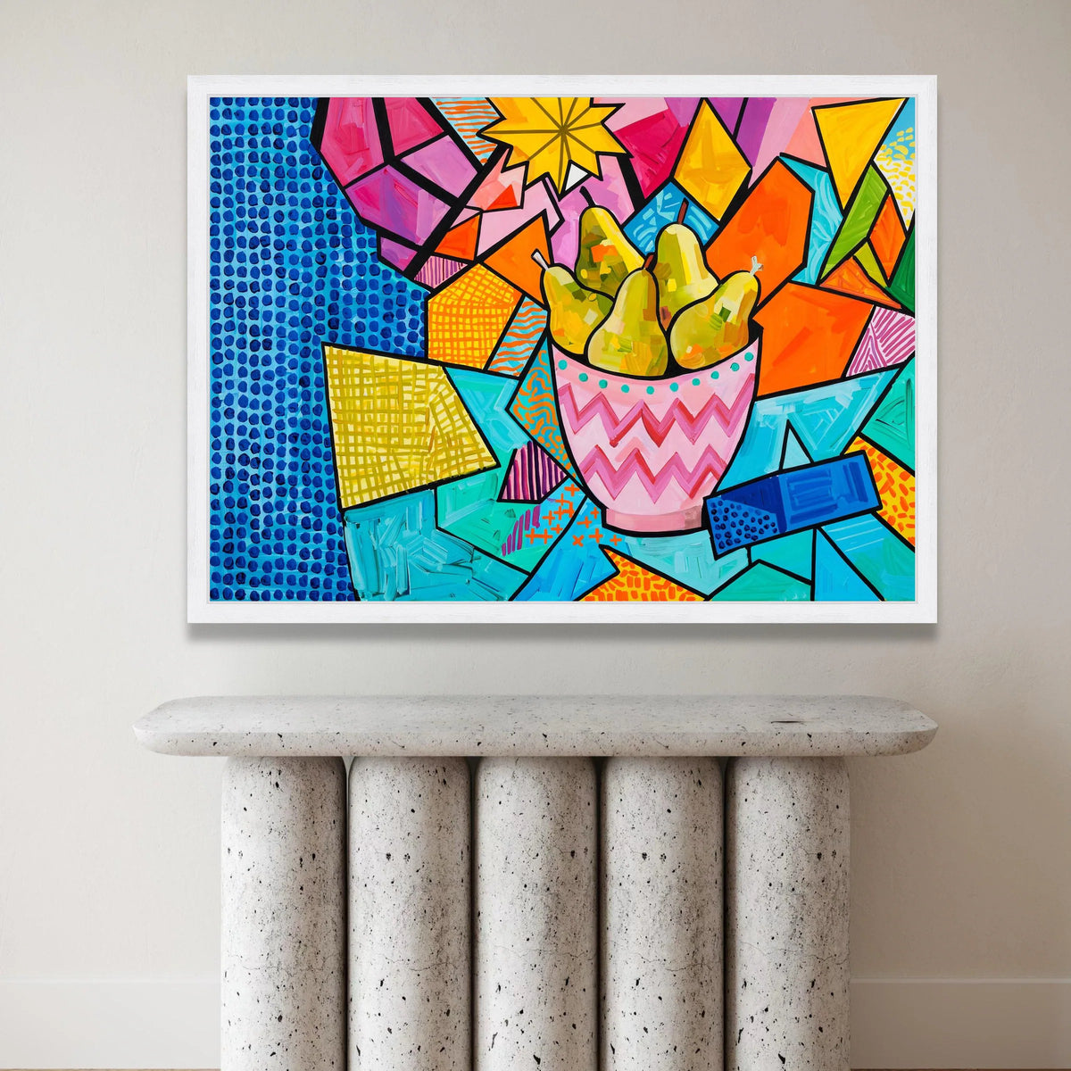 David Hockney Style Bright Geometric Pears Bowl Canvas, Colorful Pop Art Wall Decoration Canvas Print Art