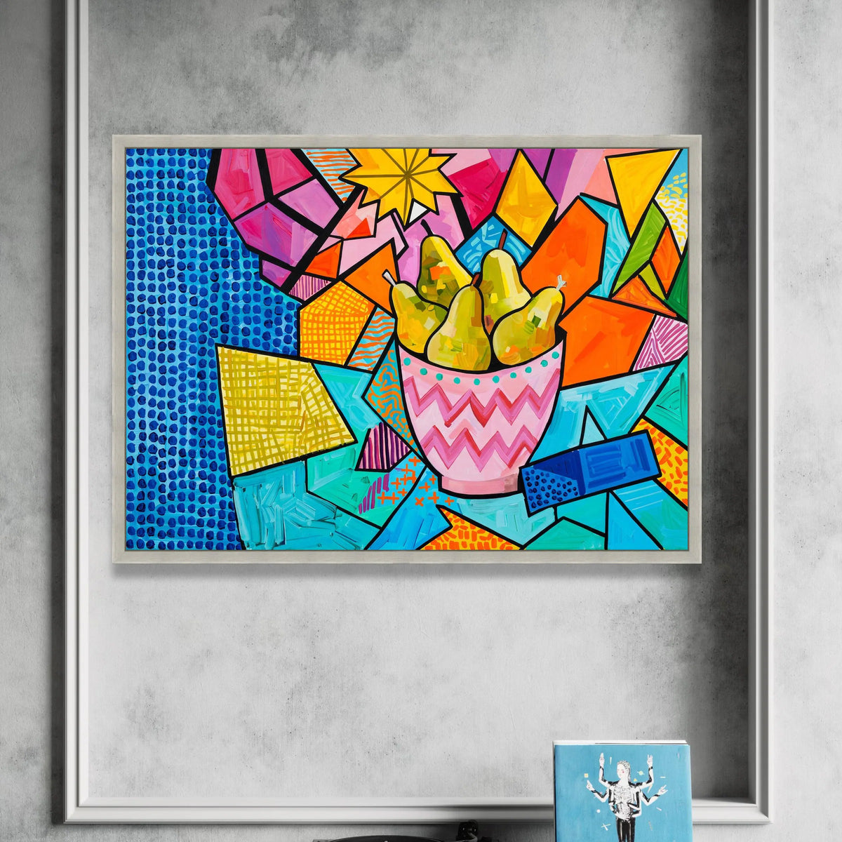 David Hockney Style Bright Geometric Pears Bowl Canvas, Colorful Pop Art Wall Decoration Canvas Print Art