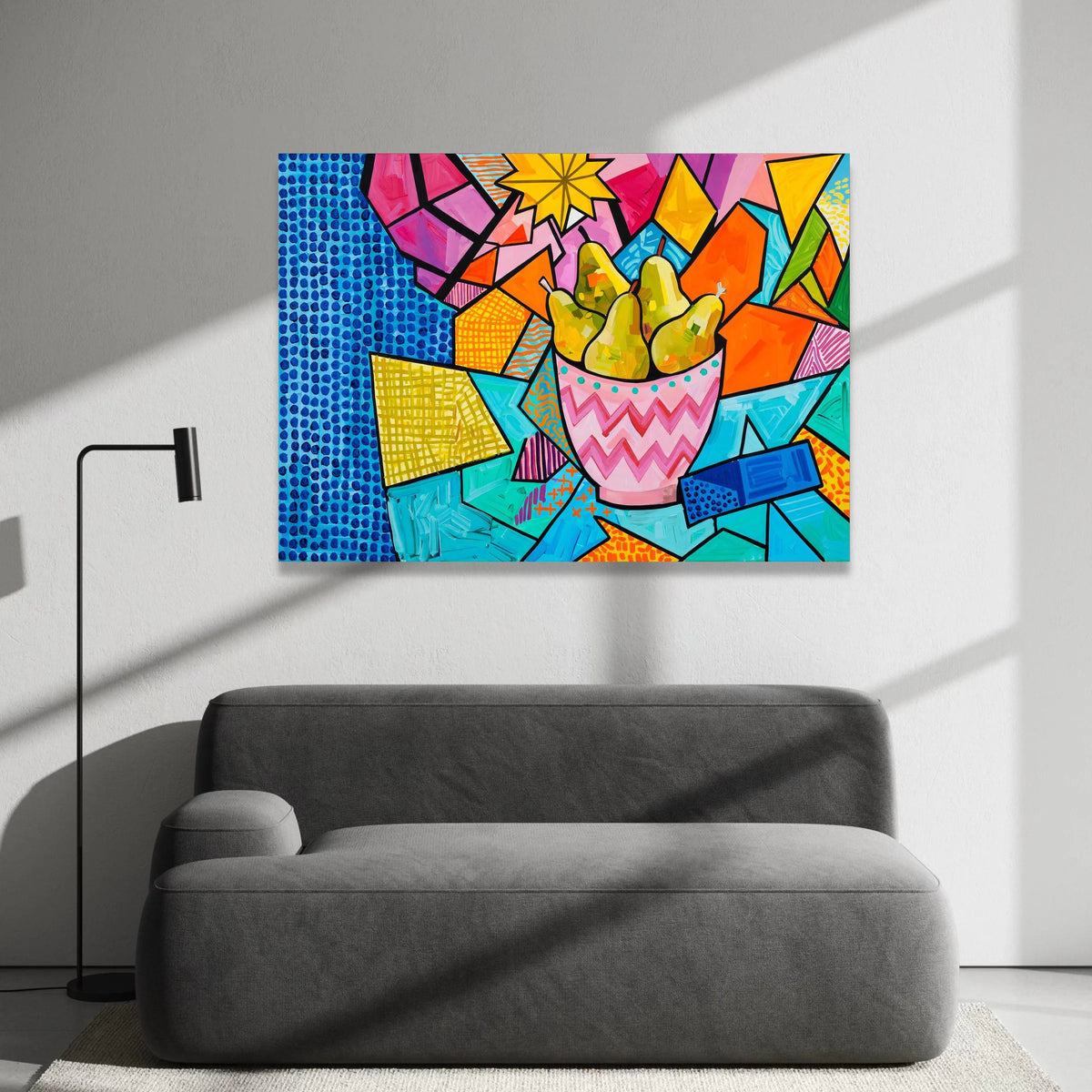 David Hockney Style Bright Geometric Pears Bowl Canvas, Colorful Pop Art Wall Decoration Canvas Print Art