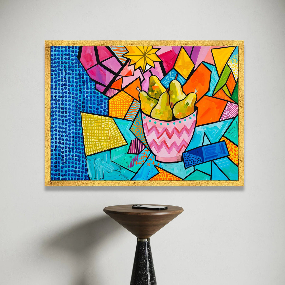 David Hockney Style Bright Geometric Pears Bowl Canvas, Colorful Pop Art Wall Decoration Canvas Print Art