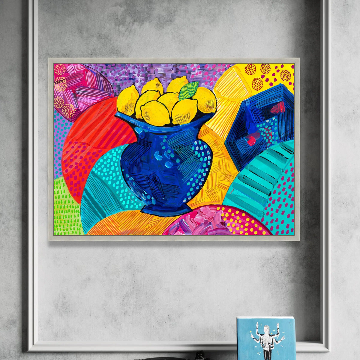 David Hockney Style Vibrant Lemons Canvas, Modern Pop Art Fruit Vase Wall Art, Colorful Abstract Home Decor Canvas Print Art