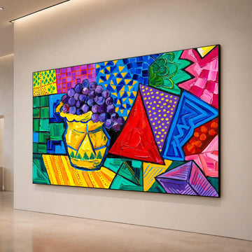 David Hockney Colorful Still Life Canvas, Abstract Geometric Vase with Grapes, Modern Pop Art Wall Decoration Canvas Print Art