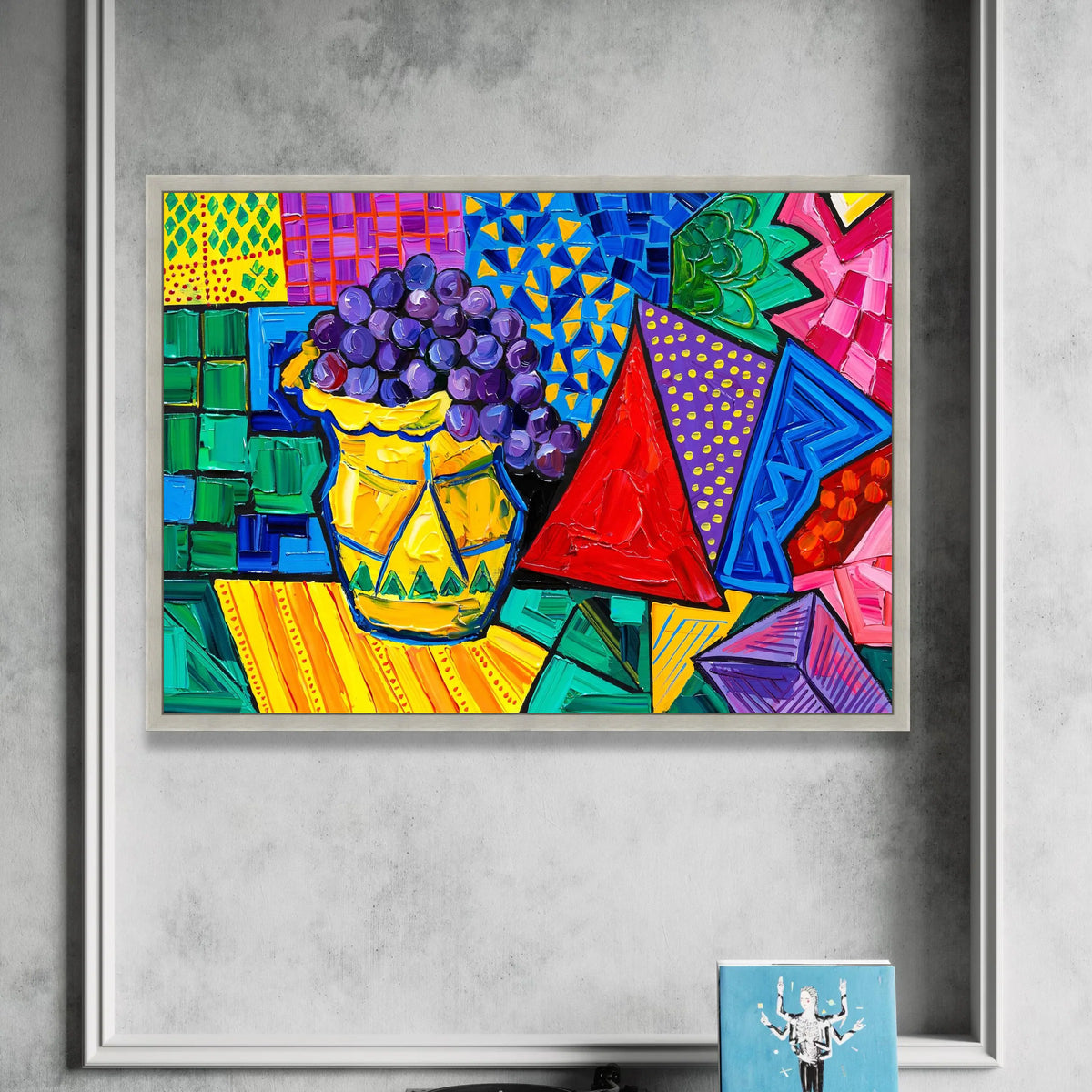 David Hockney Colorful Still Life Canvas, Abstract Geometric Vase with Grapes, Modern Pop Art Wall Decoration Canvas Print Art