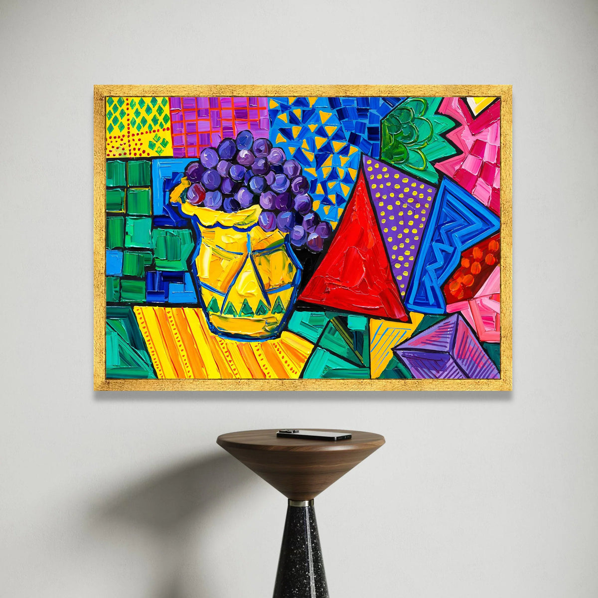 David Hockney Colorful Still Life Canvas, Abstract Geometric Vase with Grapes, Modern Pop Art Wall Decoration Canvas Print Art