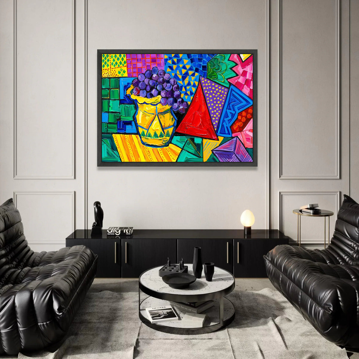 David Hockney Colorful Still Life Canvas, Abstract Geometric Vase with Grapes, Modern Pop Art Wall Decoration Canvas Print Art