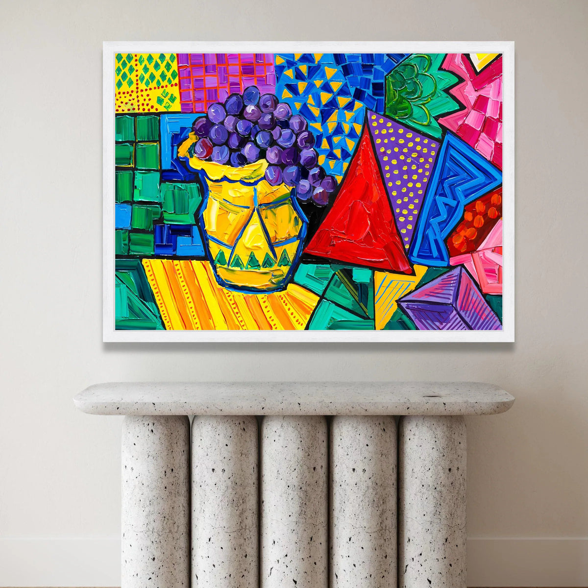 David Hockney Colorful Still Life Canvas, Abstract Geometric Vase with Grapes, Modern Pop Art Wall Decoration Canvas Print Art