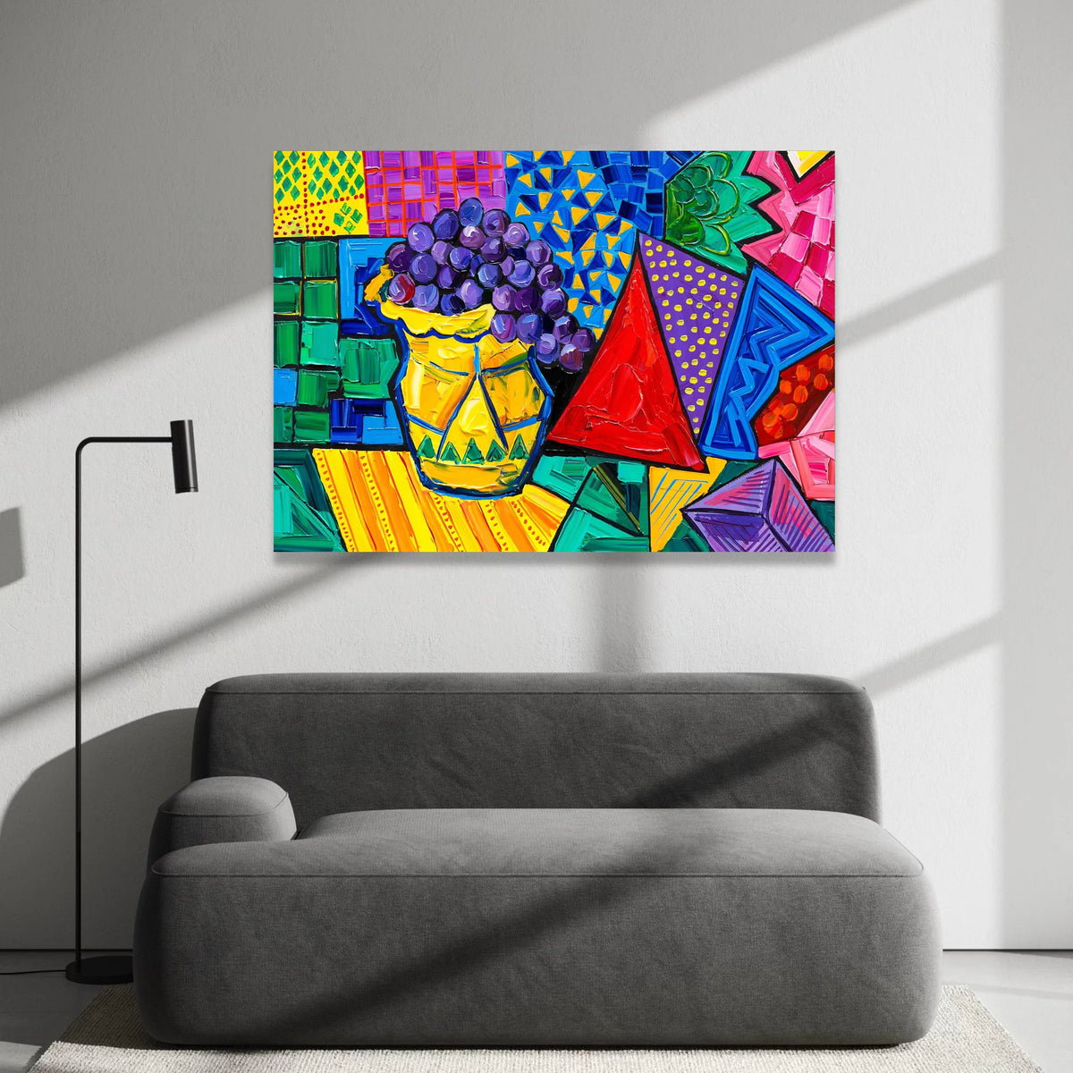 David Hockney Colorful Still Life Canvas, Abstract Geometric Vase with Grapes, Modern Pop Art Wall Decoration Canvas Print Art