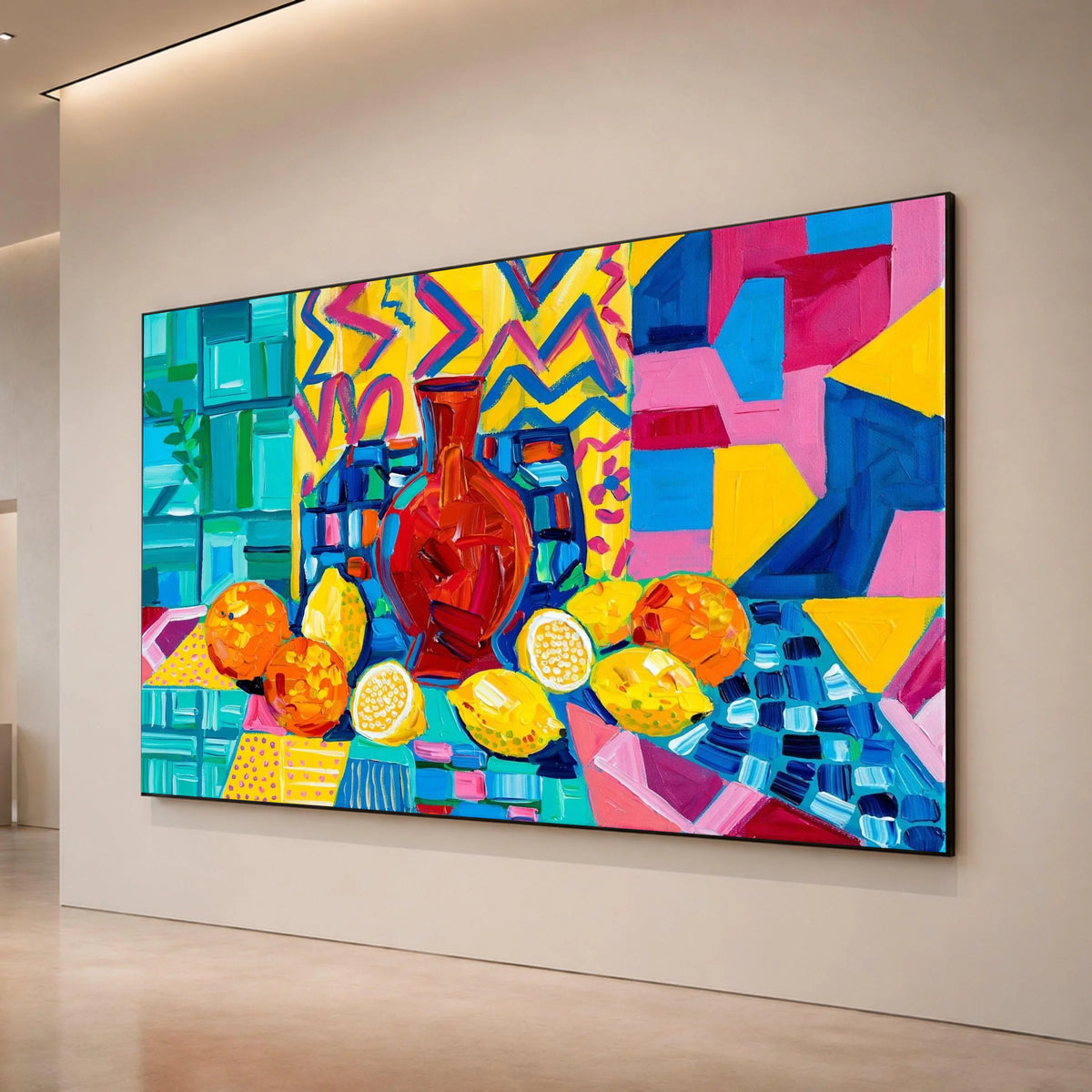 David Hockney Style Colorful Still Life Canvas, Abstract Fruit and Vase Wall Art, Modern Pop Art Canvas Decoration Canvas Print Art