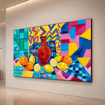 David Hockney Style Colorful Still Life Canvas, Abstract Fruit and Vase Wall Art, Modern Pop Art Canvas Decoration Canvas Print Art