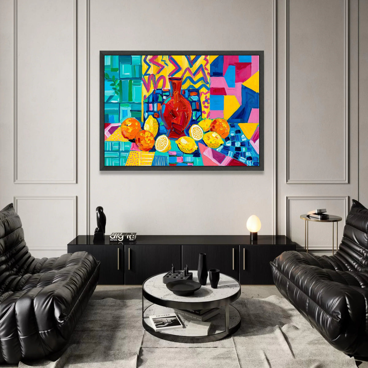 David Hockney Style Colorful Still Life Canvas, Abstract Fruit and Vase Wall Art, Modern Pop Art Canvas Decoration Canvas Print Art
