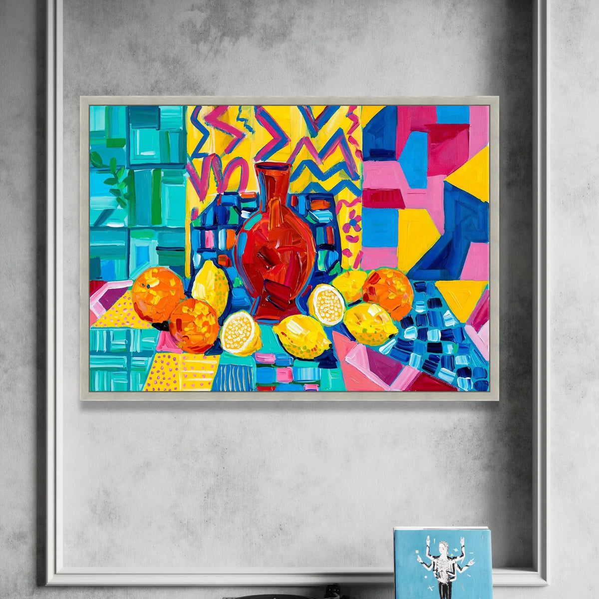 David Hockney Style Colorful Still Life Canvas, Abstract Fruit and Vase Wall Art, Modern Pop Art Canvas Decoration Canvas Print Art