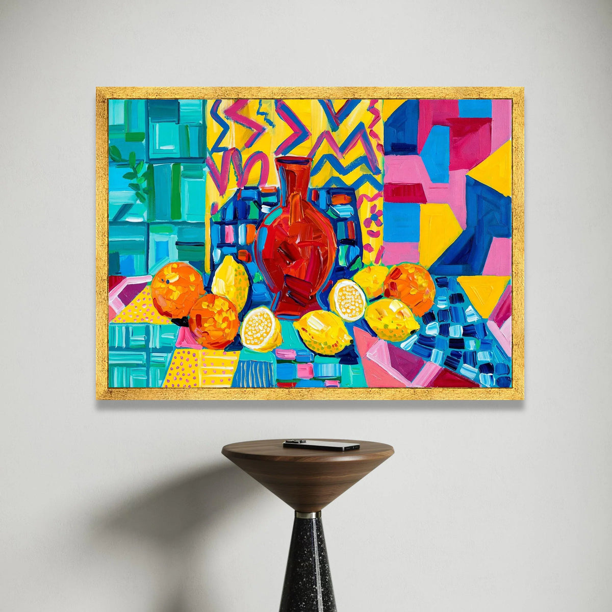 David Hockney Style Colorful Still Life Canvas, Abstract Fruit and Vase Wall Art, Modern Pop Art Canvas Decoration Canvas Print Art