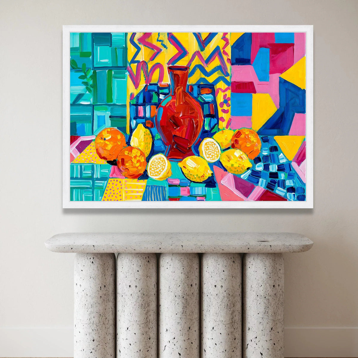 David Hockney Style Colorful Still Life Canvas, Abstract Fruit and Vase Wall Art, Modern Pop Art Canvas Decoration Canvas Print Art