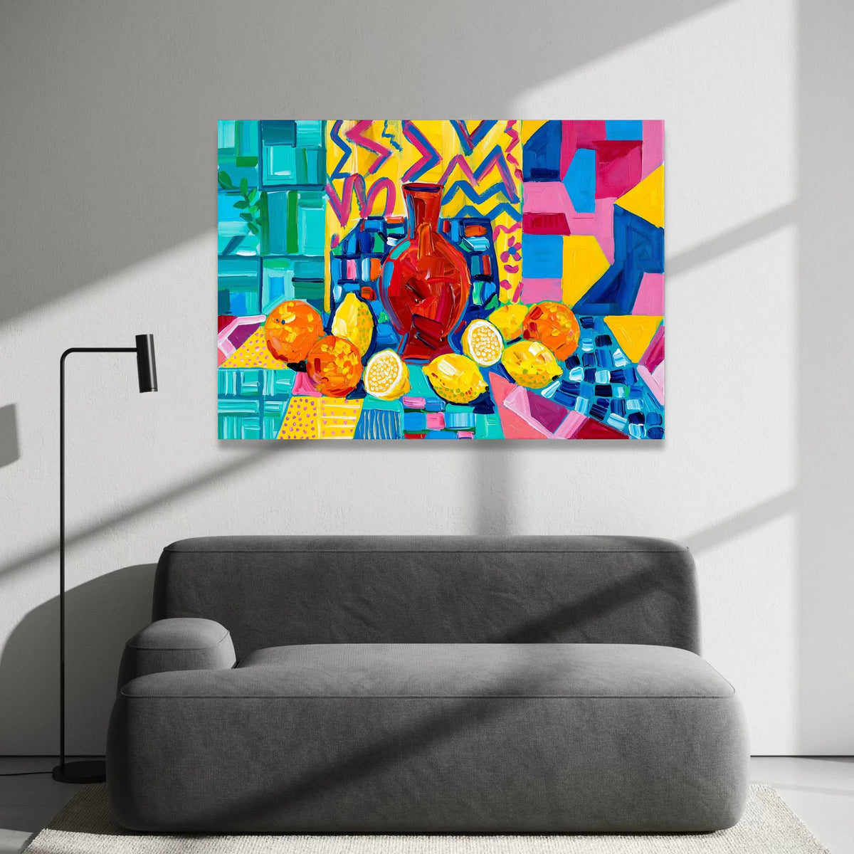 David Hockney Style Colorful Still Life Canvas, Abstract Fruit and Vase Wall Art, Modern Pop Art Canvas Decoration Canvas Print Art
