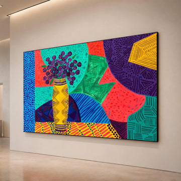 David Hockney Style Colorful Floral Vase Canvas, Bold Abstract Art Print, Modern Pop Art Wall Decor, Patterned Home Canvas Print Art