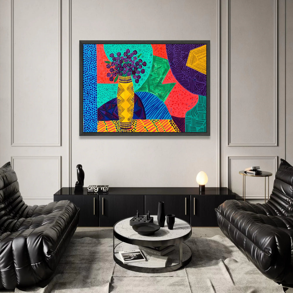 David Hockney Style Colorful Floral Vase Canvas, Bold Abstract Art Print, Modern Pop Art Wall Decor, Patterned Home Canvas Print Art