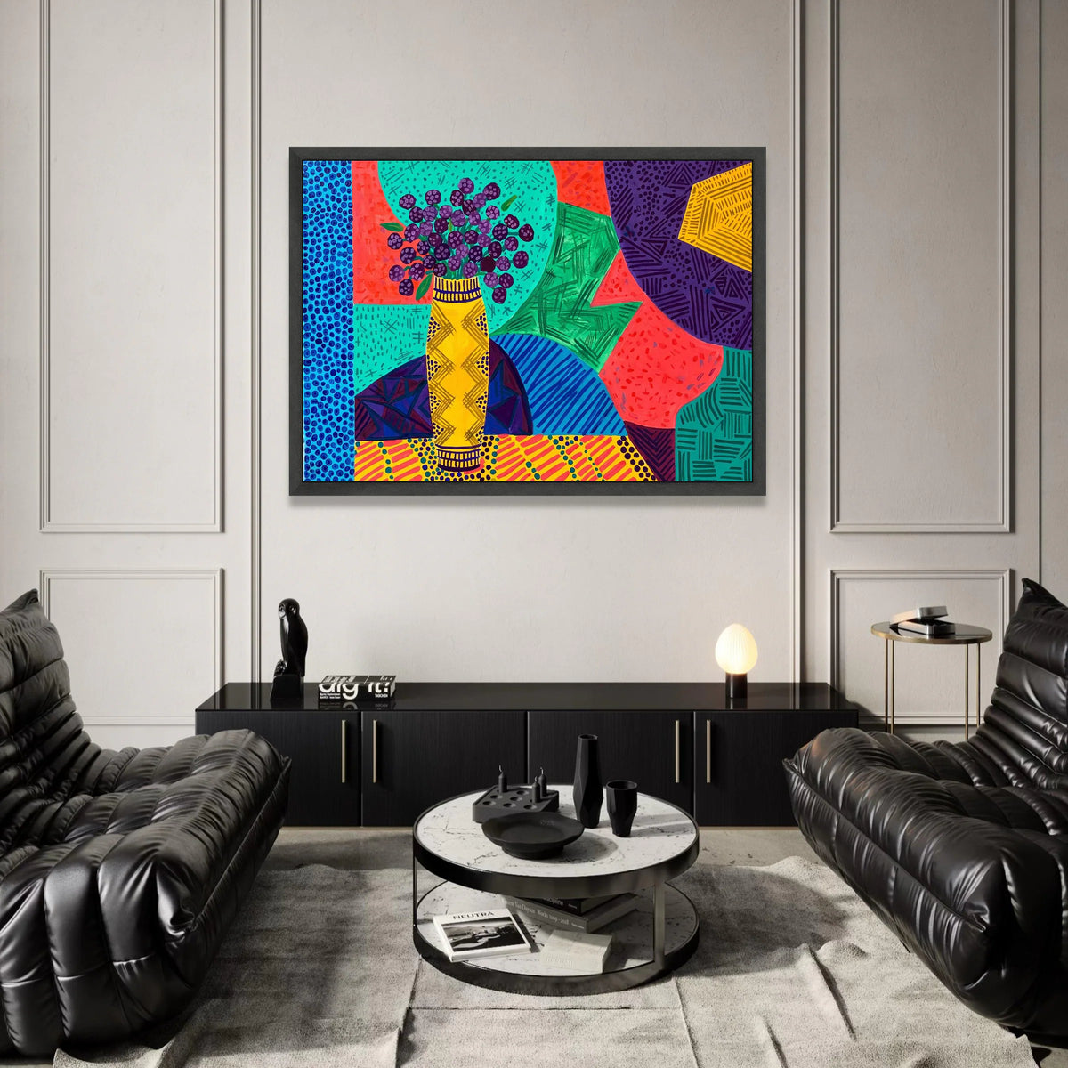 David Hockney Style Colorful Floral Vase Canvas, Bold Abstract Art Print, Modern Pop Art Wall Decor, Patterned Home Canvas Print Art