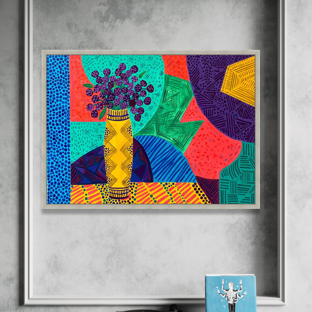 David Hockney Style Colorful Floral Vase Canvas, Bold Abstract Art Print, Modern Pop Art Wall Decor, Patterned Home Canvas Print Art