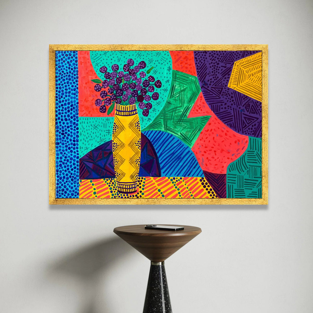 David Hockney Style Colorful Floral Vase Canvas, Bold Abstract Art Print, Modern Pop Art Wall Decor, Patterned Home Canvas Print Art