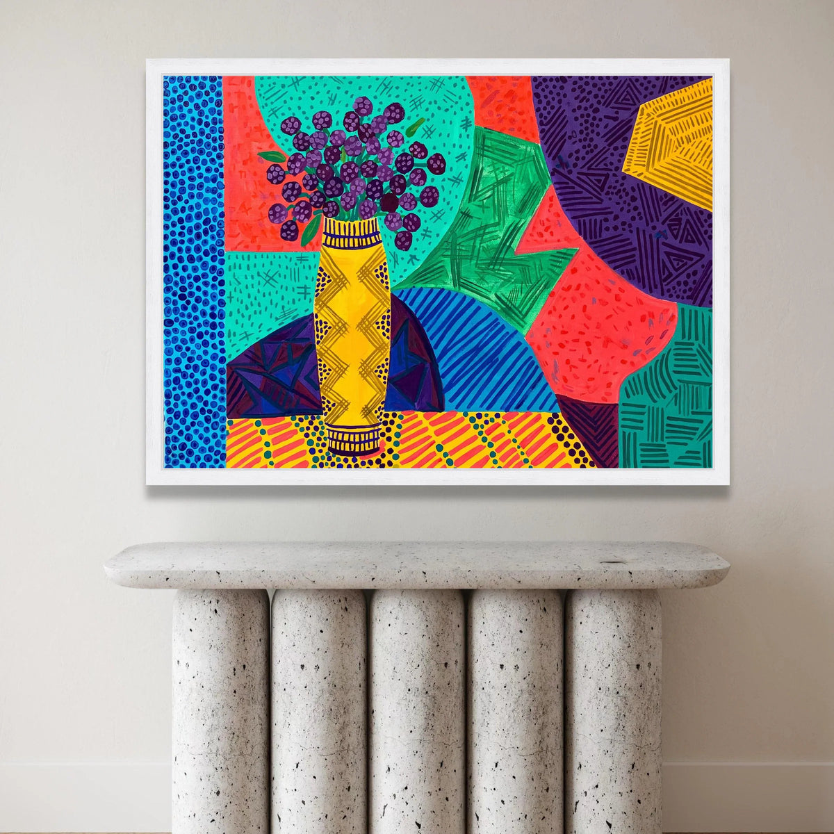 David Hockney Style Colorful Floral Vase Canvas, Bold Abstract Art Print, Modern Pop Art Wall Decor, Patterned Home Canvas Print Art