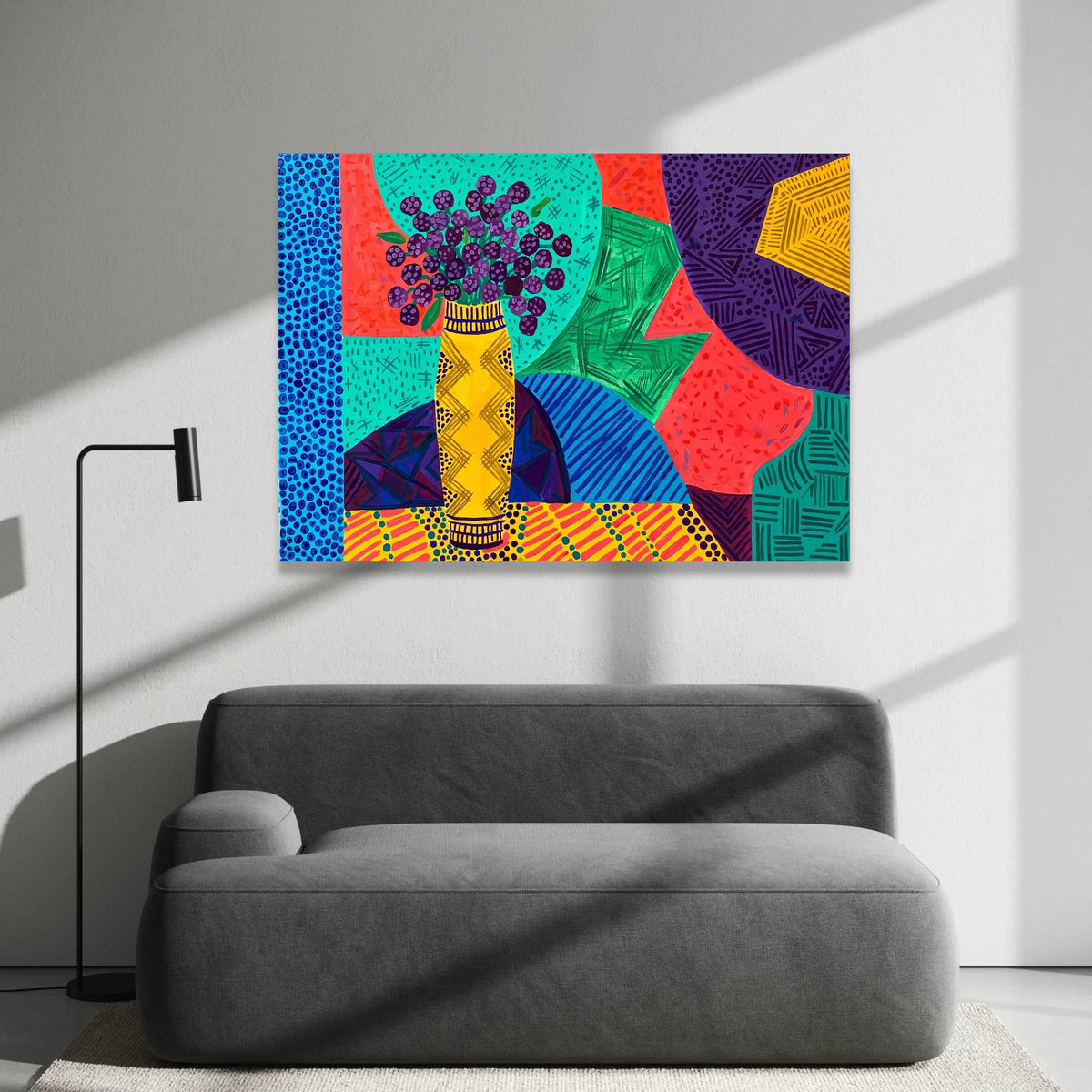 David Hockney Style Colorful Floral Vase Canvas, Bold Abstract Art Print, Modern Pop Art Wall Decor, Patterned Home Canvas Print Art