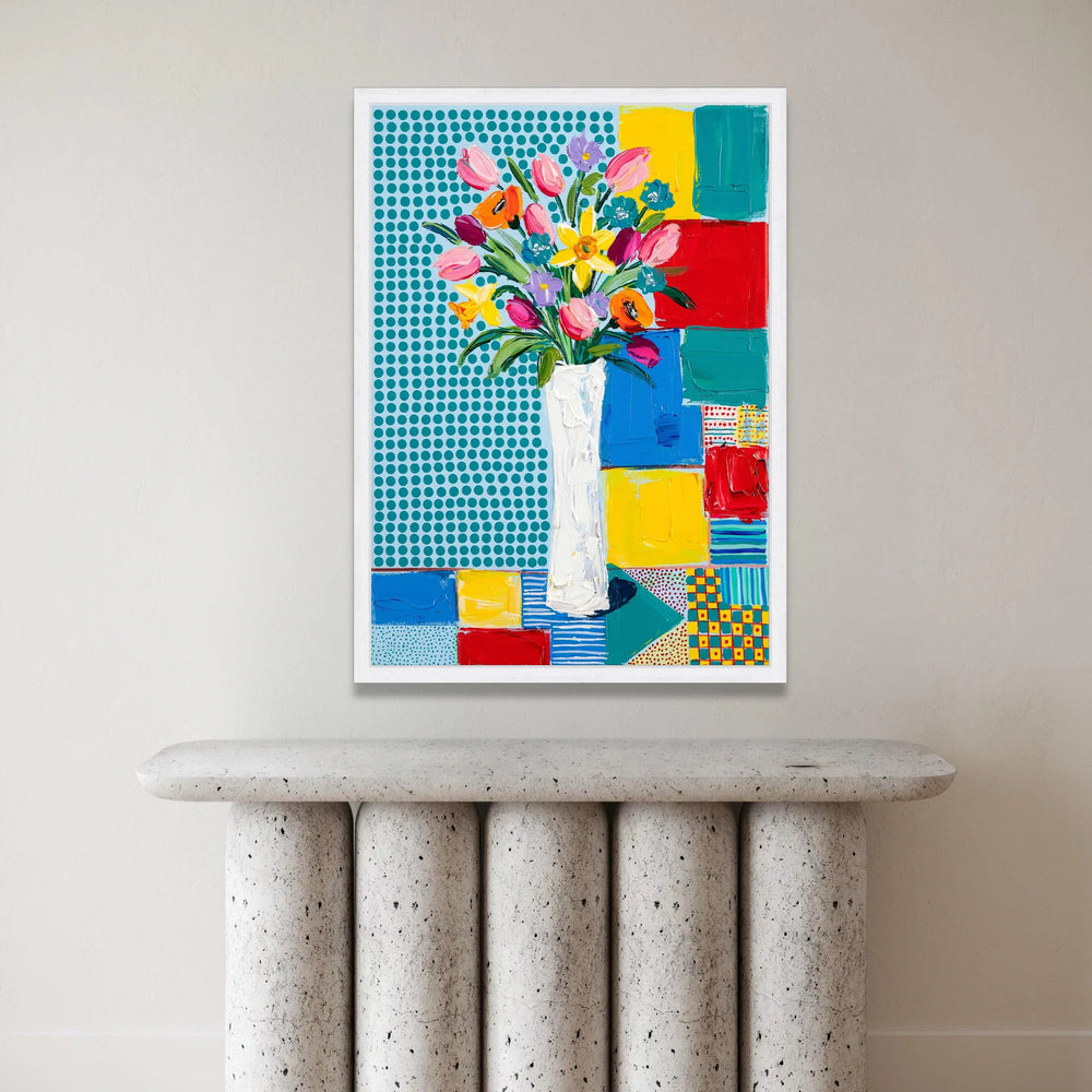 David Hockney Style Floral Bouquet Canvas Wall Art, Vibrant Modern Abstract Flowers, Colorful Home Decoration, Contemporary Canvas Print Art