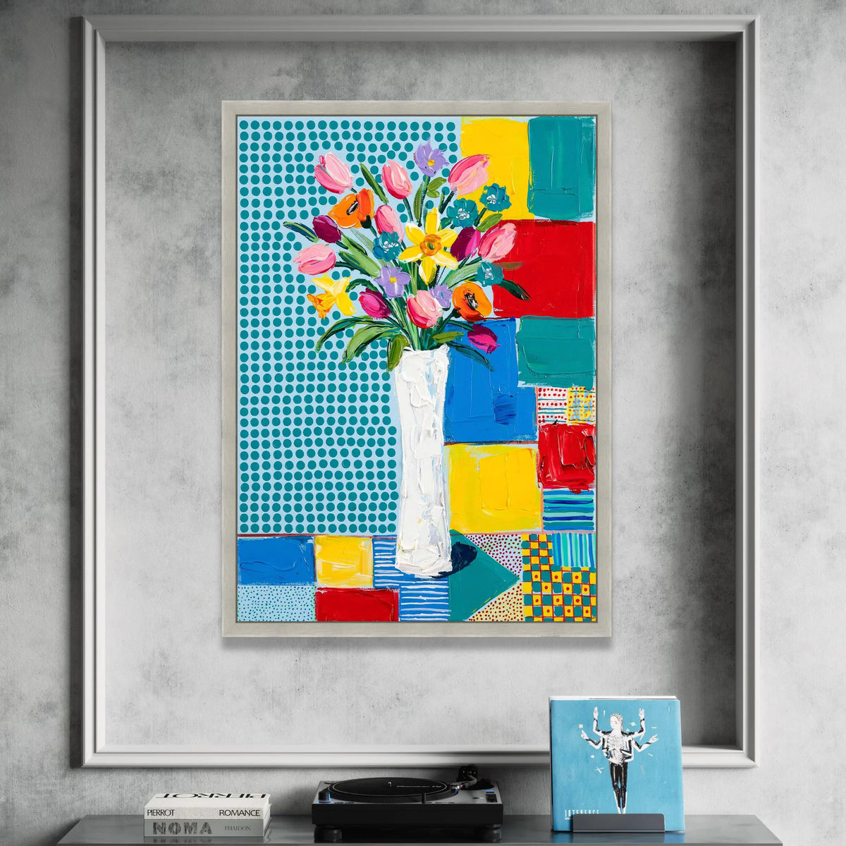 David Hockney Style Floral Bouquet Canvas Wall Art, Vibrant Modern Abstract Flowers, Colorful Home Decoration, Contemporary Canvas Print Art