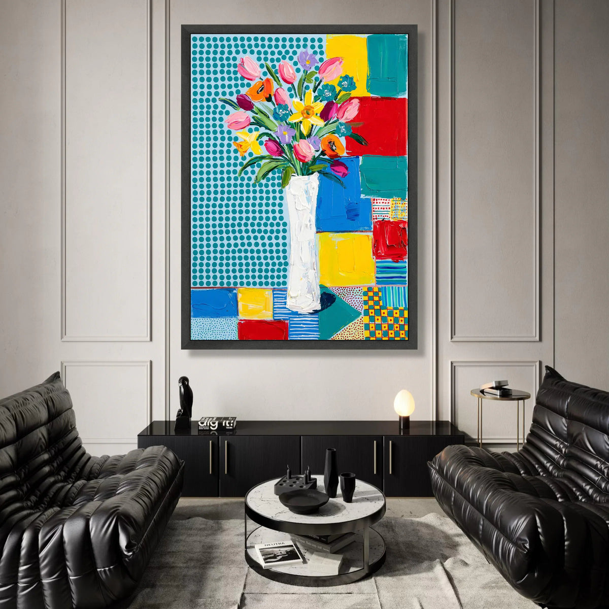 David Hockney Style Floral Bouquet Canvas Wall Art, Vibrant Modern Abstract Flowers, Colorful Home Decoration, Contemporary Canvas Print Art