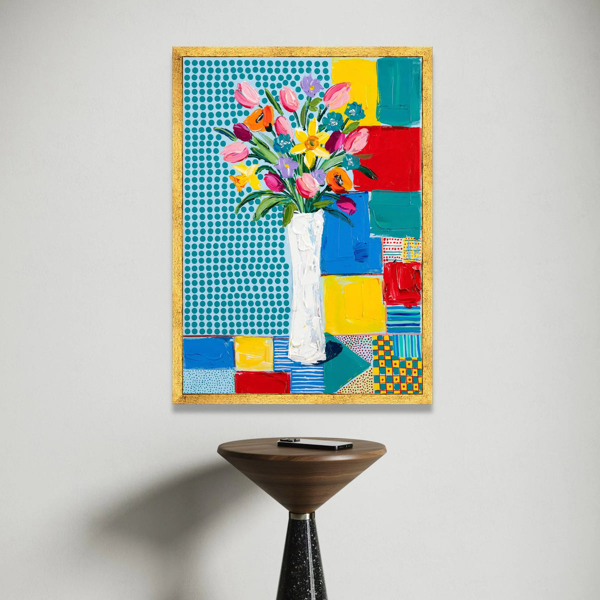 David Hockney Style Floral Bouquet Canvas Wall Art, Vibrant Modern Abstract Flowers, Colorful Home Decoration, Contemporary Canvas Print Art