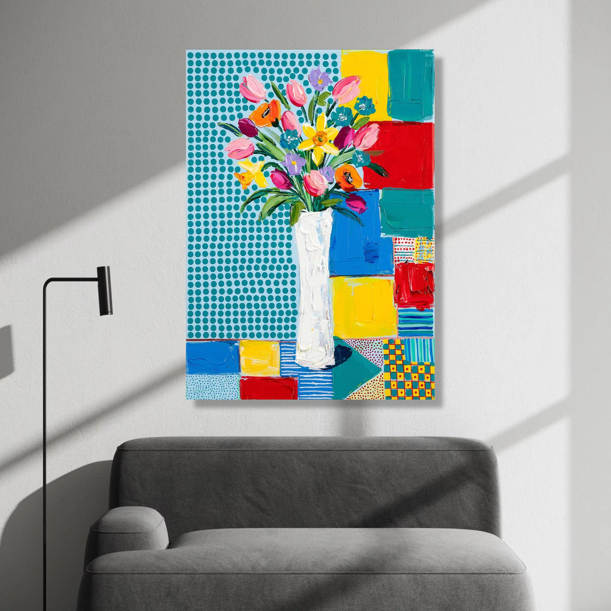 David Hockney Style Floral Bouquet Canvas Wall Art, Vibrant Modern Abstract Flowers, Colorful Home Decoration, Contemporary Canvas Print Art