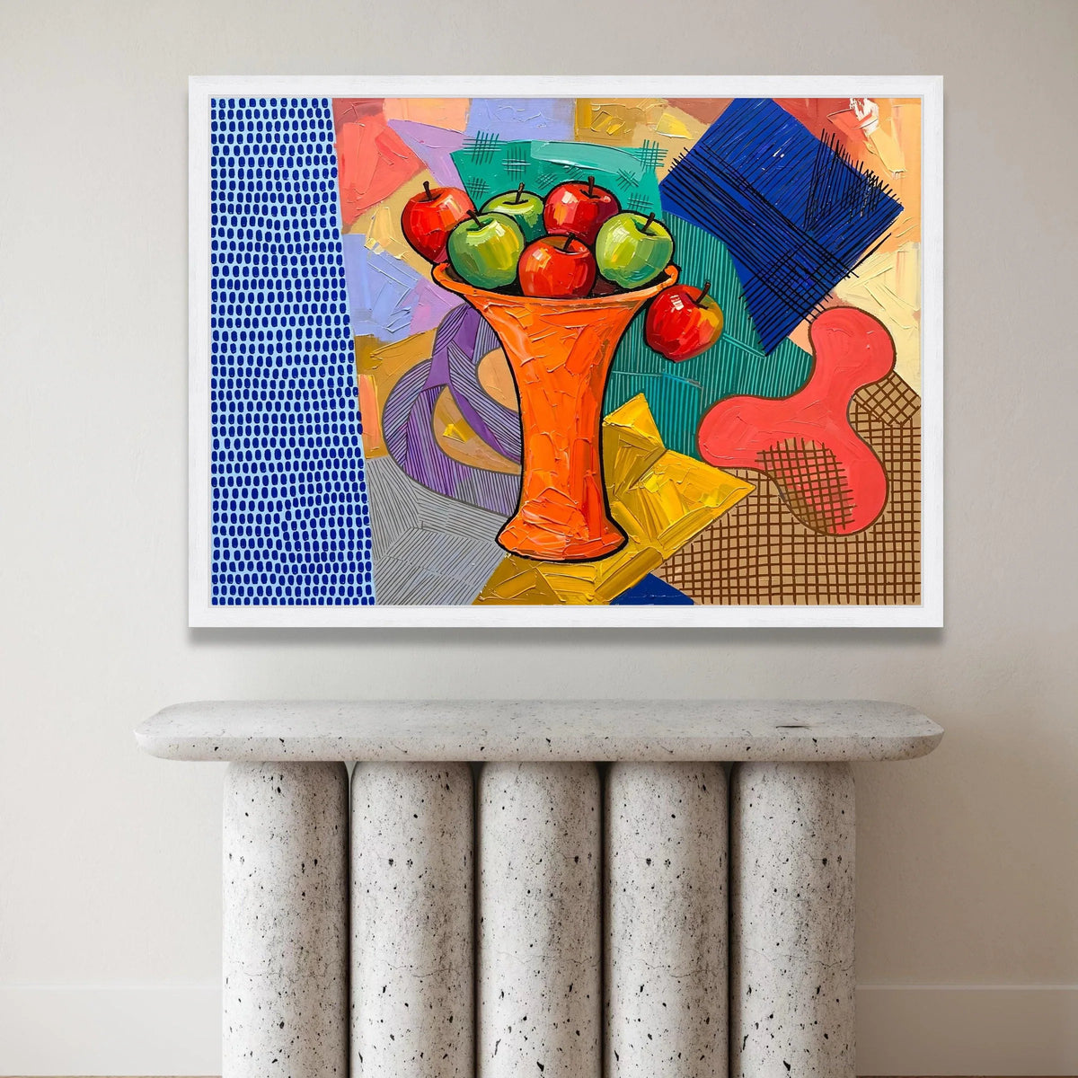 David Hockney Style Still Life Canvas, Bold Fruit and Vase Wall Art, Modern Abstract Home Decor, Colorful Contemporary Canvas Print Art