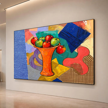 David Hockney Style Still Life Canvas, Bold Fruit and Vase Wall Art, Modern Abstract Home Decor, Colorful Contemporary Canvas Print Art