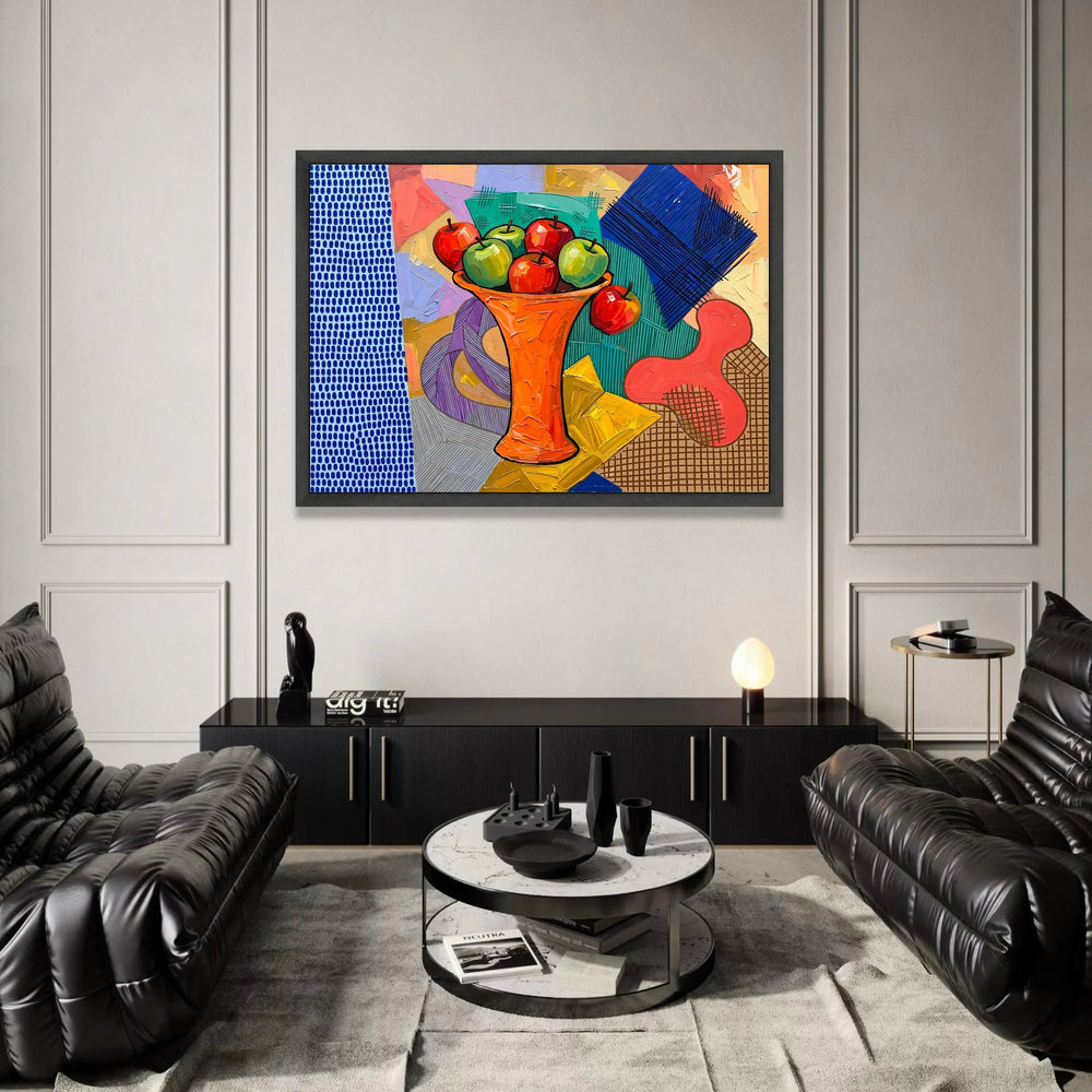 David Hockney Style Still Life Canvas, Bold Fruit and Vase Wall Art, Modern Abstract Home Decor, Colorful Contemporary Canvas Print Art