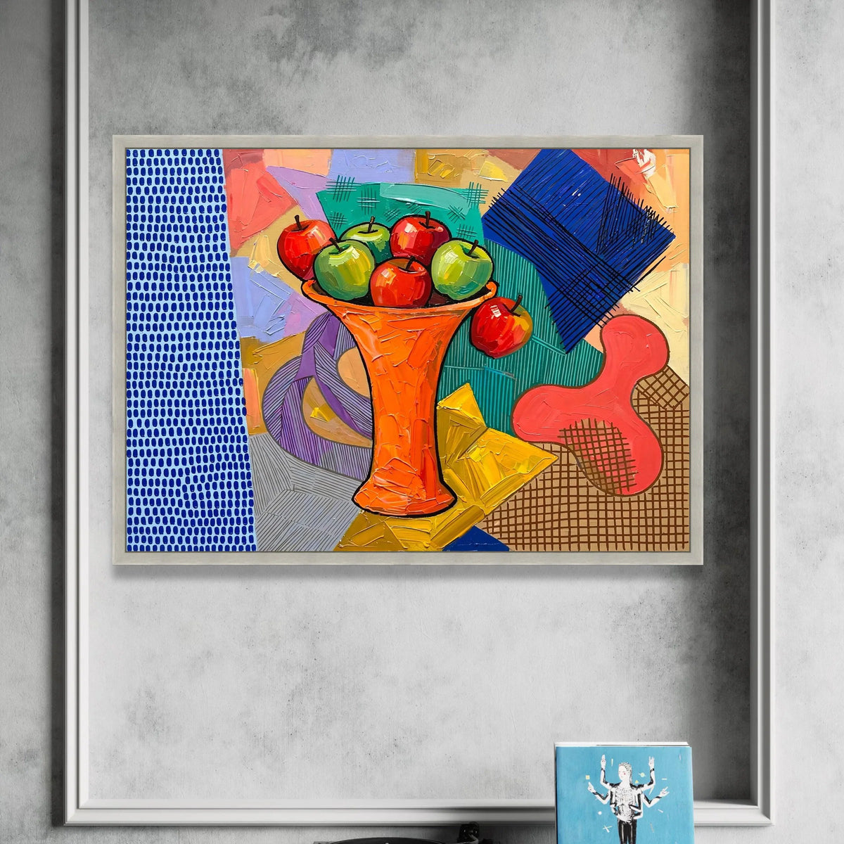 David Hockney Style Still Life Canvas, Bold Fruit and Vase Wall Art, Modern Abstract Home Decor, Colorful Contemporary Canvas Print Art